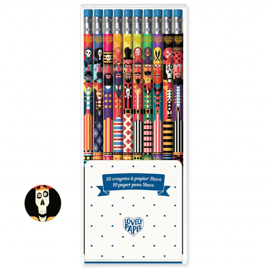 10 crayons HB avec motif et gomme Steve, Djeco