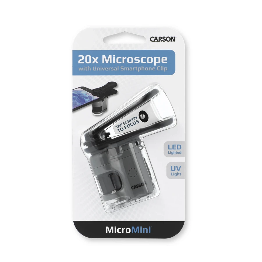 Microscopio de bolsillo con adaptador para smartphone, 20 aumentos, MicroMini