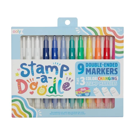 Podwójne kredki Stamp-A-Doodle Stamp-A-Doodle - zestaw 9 kolorów i 3 stempli zmieniających kolor: ceny i cechy