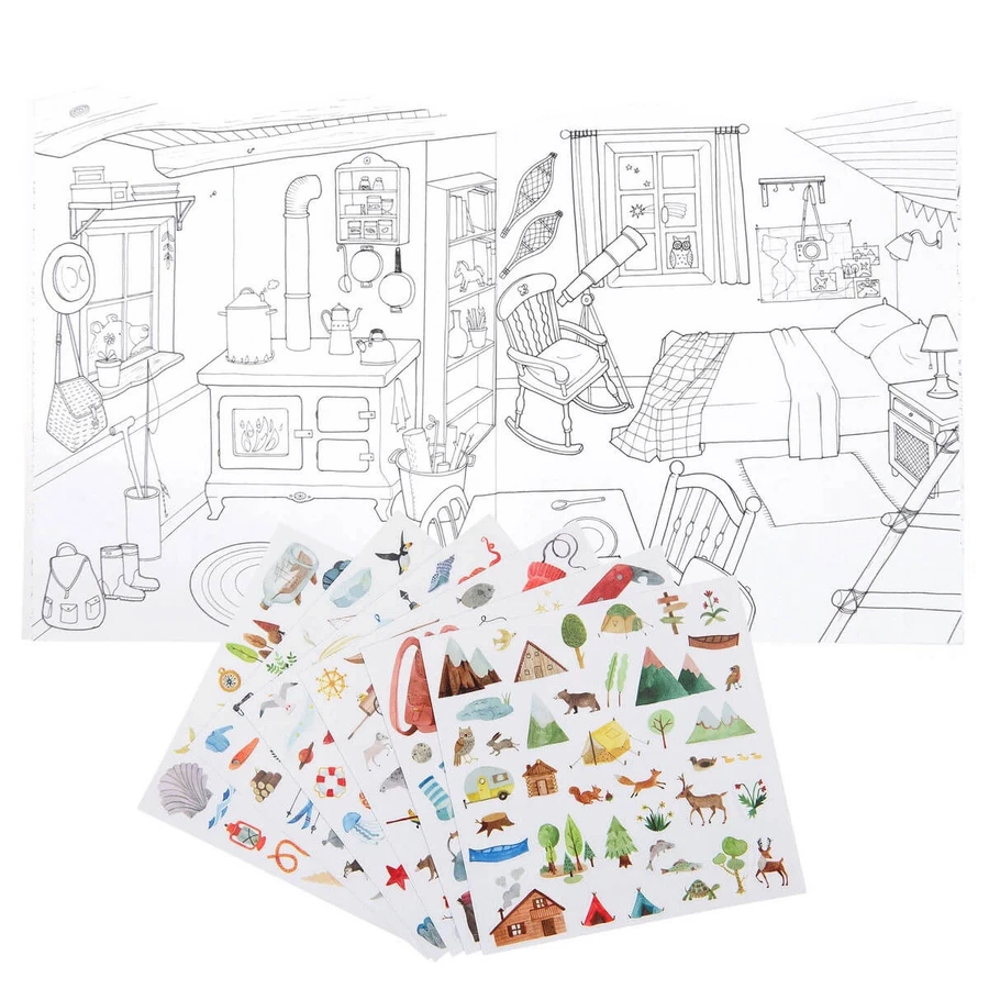 Libro da colorare con adesivi Esploratori, Moulin Roty