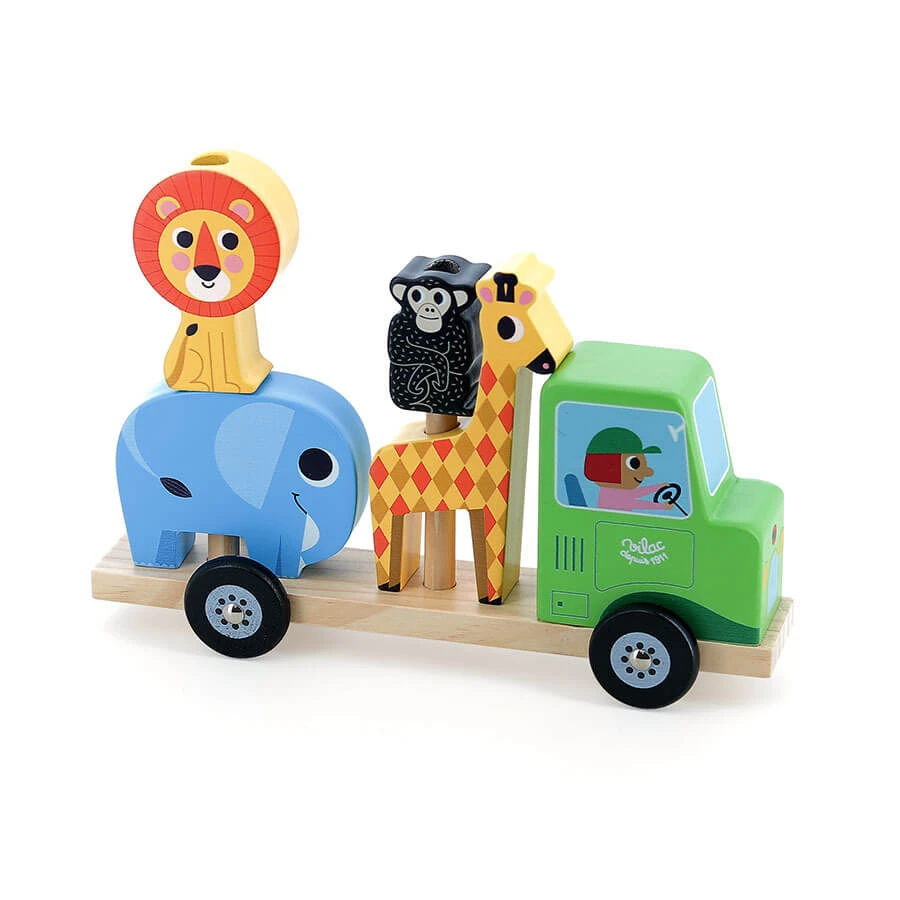 Traktor mit 4 Tieren - Stapelspielzeug aus Holz - Vilac