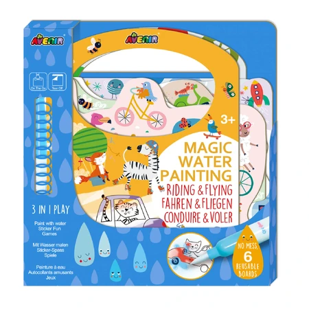 Portable water coloring book, stickers and games - Riding & Flying
