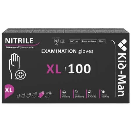 Schwarze Einweghandschuhe aus Nitril, Größe XL, 100 Stück, Kid-Man