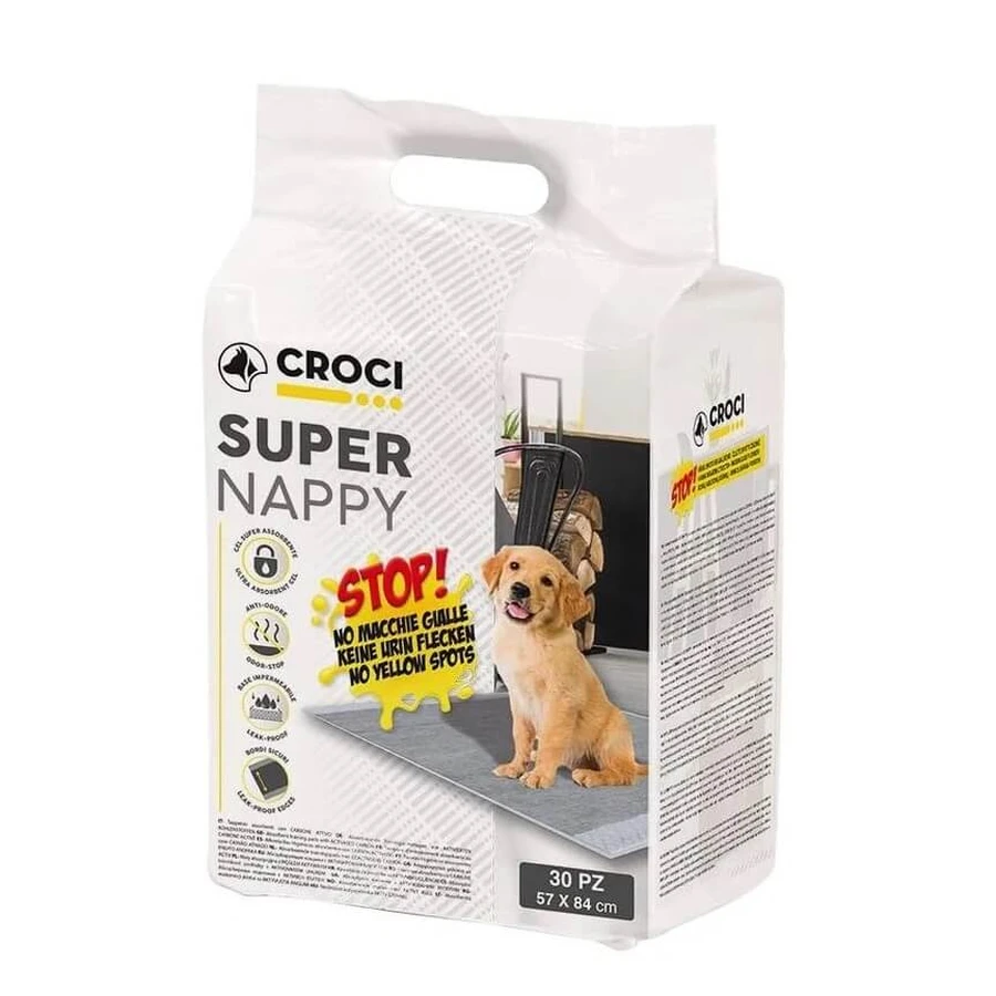 Covoras absorbant cu carbon pentru caini Super Nappy, 84 x 57 cm, 30 bucati, Croci