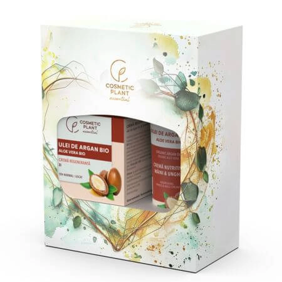 Set Crema regeneranta de zi cu argan 50 ml + Crema nutritiva de maini si unghii cu argan 100 ml Essential, Cosmetic Plant