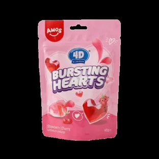 Jeleuri cu capsuni 4D Fruit Gummy Strawberry Cherry, 65 g, Amos