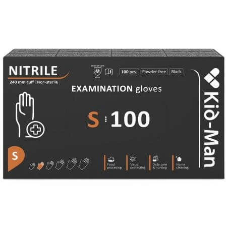 Ungepuderte Nitril-Einmalhandschuhe, schwarz, Größe S, 100 Stück, Kid-Man