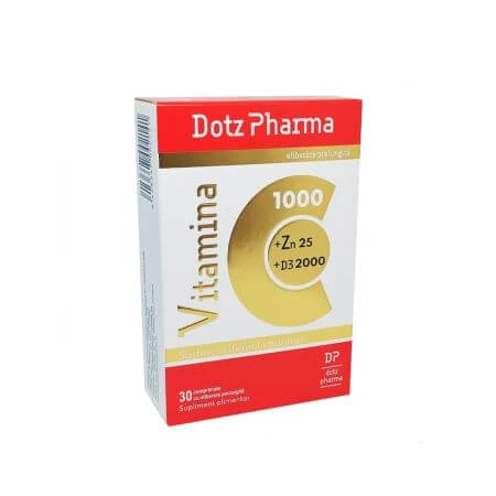 Vitamin C 1000 mg Zn 25 mg D3 2000 IU, 30 Tabletten mit verlängerter Wirkstofffreisetzung, Dotz Pharma