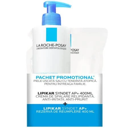 La Roche-Posay Lipikar Syndet AP+, 400 ml + Nachfüllpackung, 400 ml, La Roche-Posay Ultra sanfte Waschcreme für trockene Haut mit atopischer Tendenz