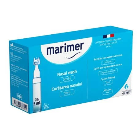 Physiologische Meerwasserlösung zur Nasenspülung Marimer IZOTOTOHONIC, 20 Einheiten x 5 ml, Gilbert