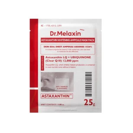 Aufhellende und glättende Maske mit Coenzym Q10 und Astaxanthin, 25 g, Dr. Melaxin
