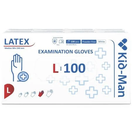 Weiße Einweg-Latexhandschuhe, Größe L, 100 Stück, Kid-Man