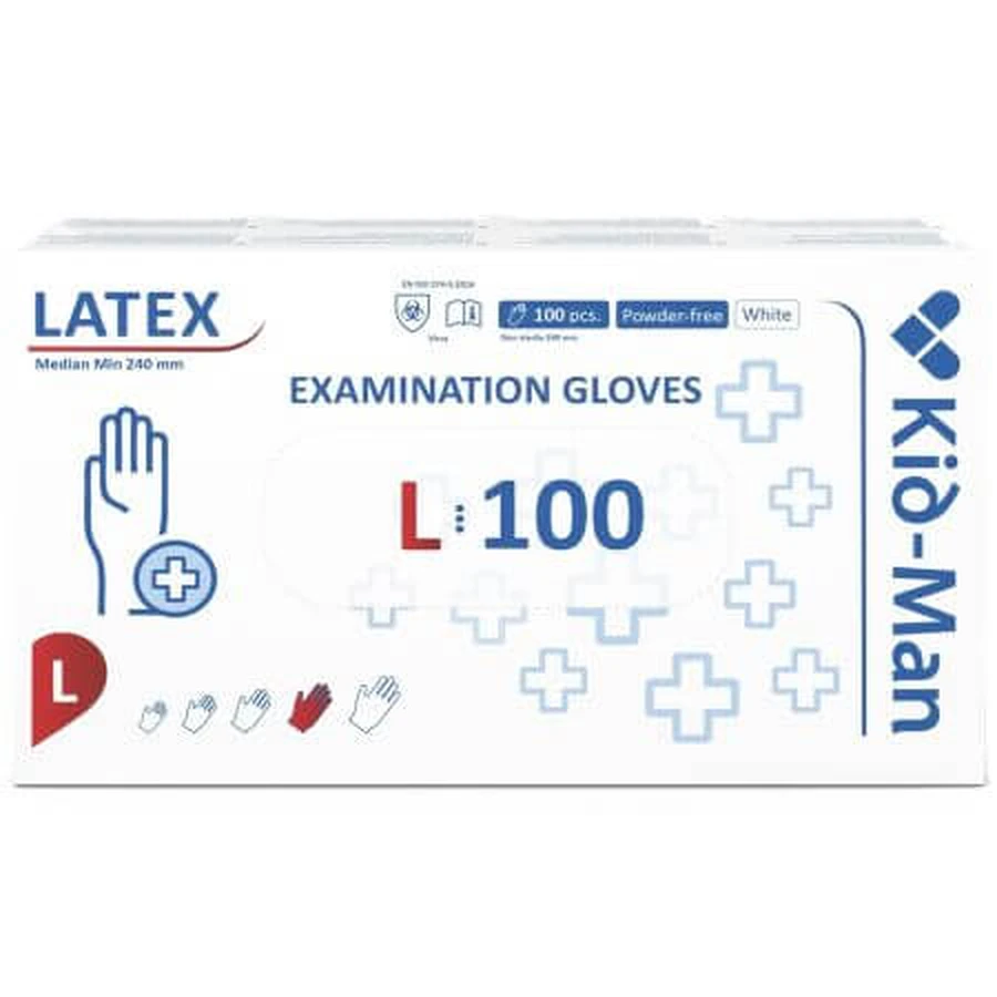 Manusi din latex de unica folosinta albe, marimea L, 100 bucati, Kid-Man