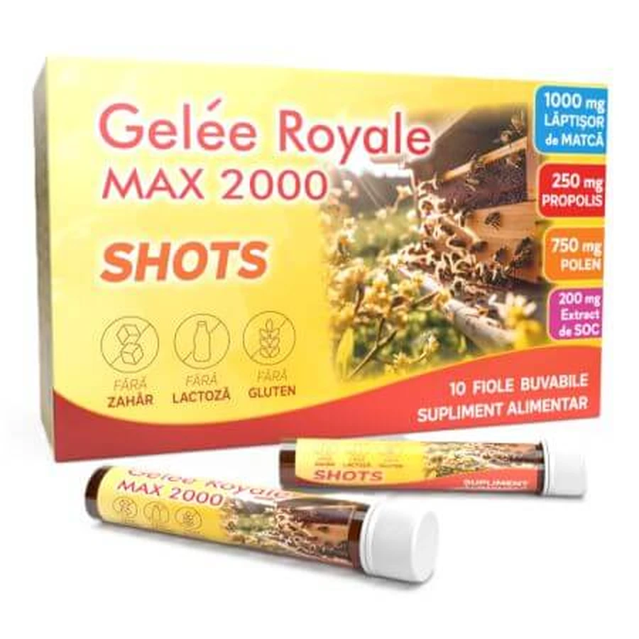 Gelee Royale Max 2000 Shots, 10 fiale bevibili, Justin Pharma