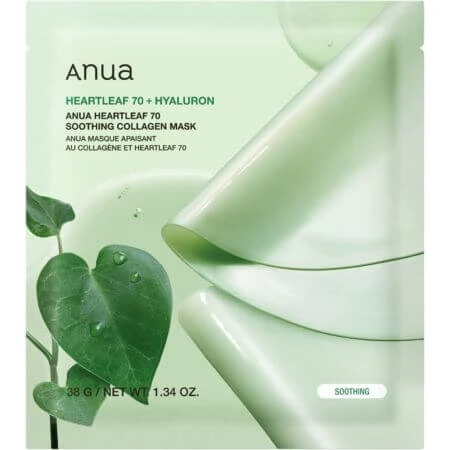 Heartleaf 70 Beruhigendes Kollagen Beruhigendes Kollagen Hydrogel Beruhigende und feuchtigkeitsspendende Maske, 38 g, Anua