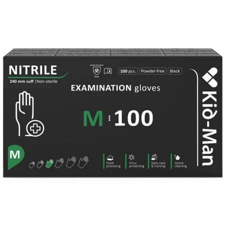 Ungepuderte Nitril-Einmalhandschuhe, schwarz, Größe M, 100 Stück, Kid-Man