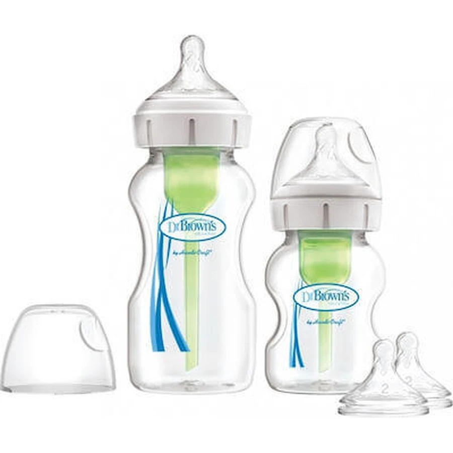 Set di 2 biberon di plastica contro le coliche con tettarella in silicone per 0+ mesi 1x150ml e 1x270ml WB 02600