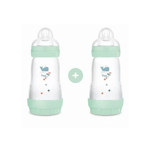 MAM Sticlă de plastic Easy Start Anti-Colic cu tetină din silicon 2+ luni 260ml 2 bucăți [355SBc]