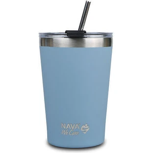 NAVA Thermos glass with stainless steel straw We Care in blue colour 450ml (10-262-111)