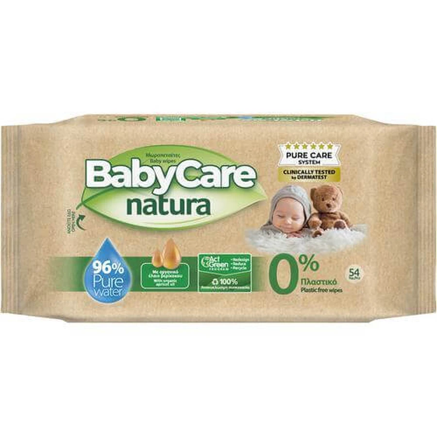BABYCARE Șervețele pentru copii Natura cu 0% plastic - 96% apă pură 54 bucăți