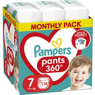 Pantaloni PAMPERS Pantaloni pentru scutece nr. 7 (17 kg+) Pachet lunar 114 bucăți
