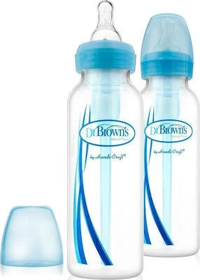 DR. BROWN`S Natural Flow Options, blaue Kunststoff-Flasche mit engem Hals & Silikon-Nippel 2x250ml SB 82405