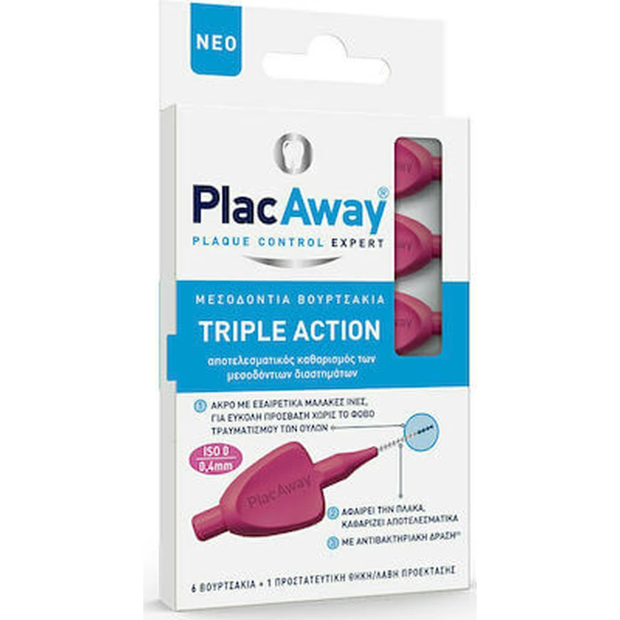 PLAC AWAY Triple Action intertandborstels 0,4mm ISO 0, Roze x6 stuks