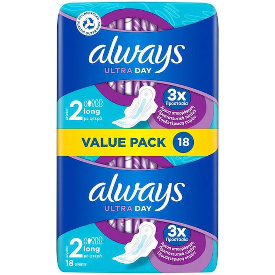ALWAYS Ultra Pads Long Plus With Wings Taille 2, 18 pièces