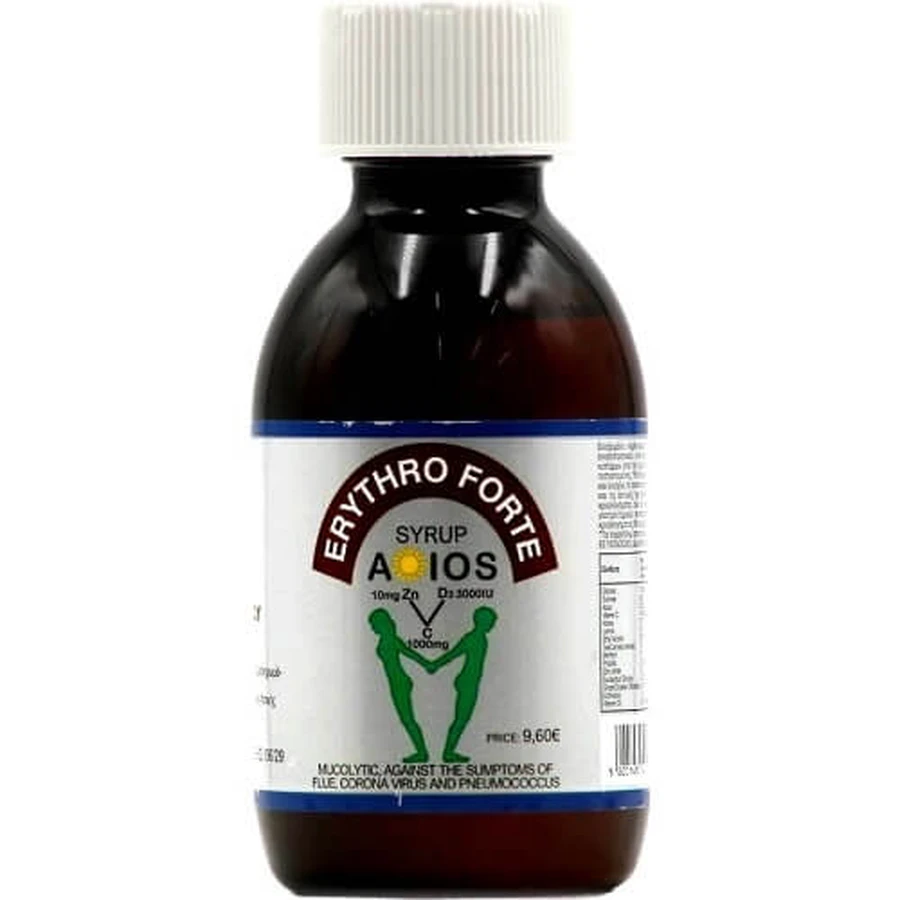 ERYTHRO FORTE A-IOS Sirop micolitic Anti-coagulant expectorant cu vitamina C, D3 și zinc 200ml