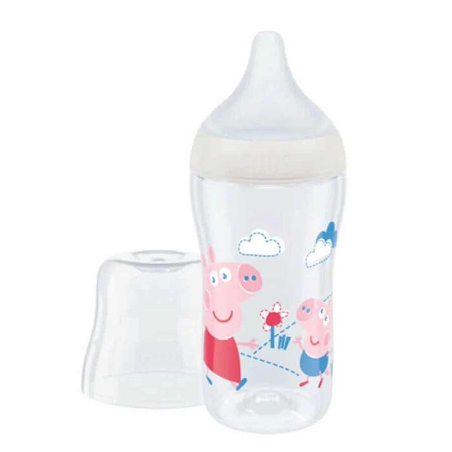 NUK Sticlă din plastic Perfect Match Anti Colic Sticlă cu mamelon din silicon pentru 3+ luni Alb Peppa Pig 260ml