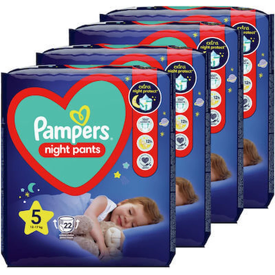 PAMPERS Nachtbroekjes Baby Nachtbroekjes Nr.5 12-17Kg 88 Stuks (4 Verpakkingen van 22 Stuks)