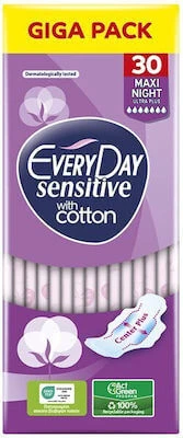 EVERYDAY Giga Pack Sensitive mit Baumwolle Maxi Night Ultra Plus 30 Stück