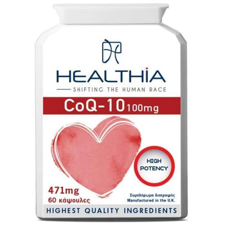 HEALTHIA CoQ-10 100mg, Supplément Diététique pour la Protection Cardiovasculaire 60 Capsules