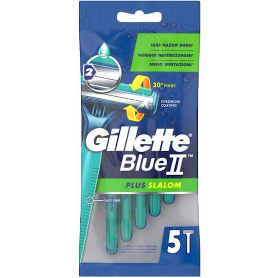 Hojas de afeitar desechables GILLETTE Blue II Slalom Plus con 2 cuchillas y cinta lubricante 5 piezas