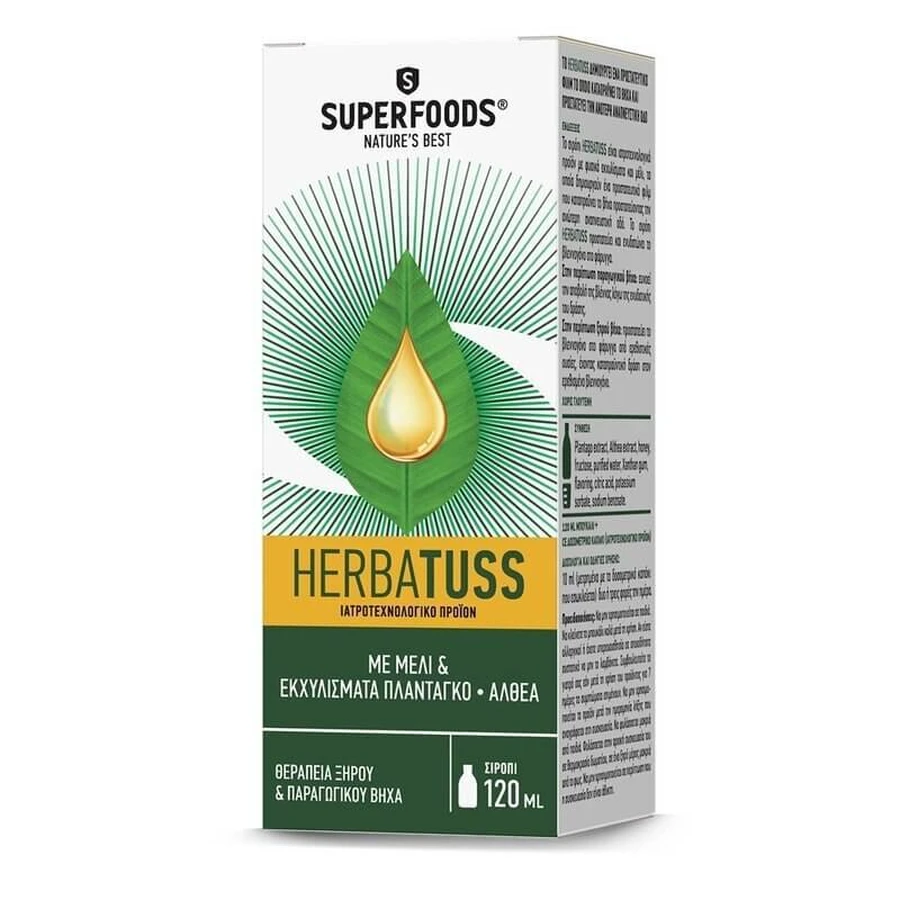 SUPERFOODS Herbatuss Dry & Productive Cough Treatment With Honey & Plantain Extracts - Althea Syrup For Adults 120ml