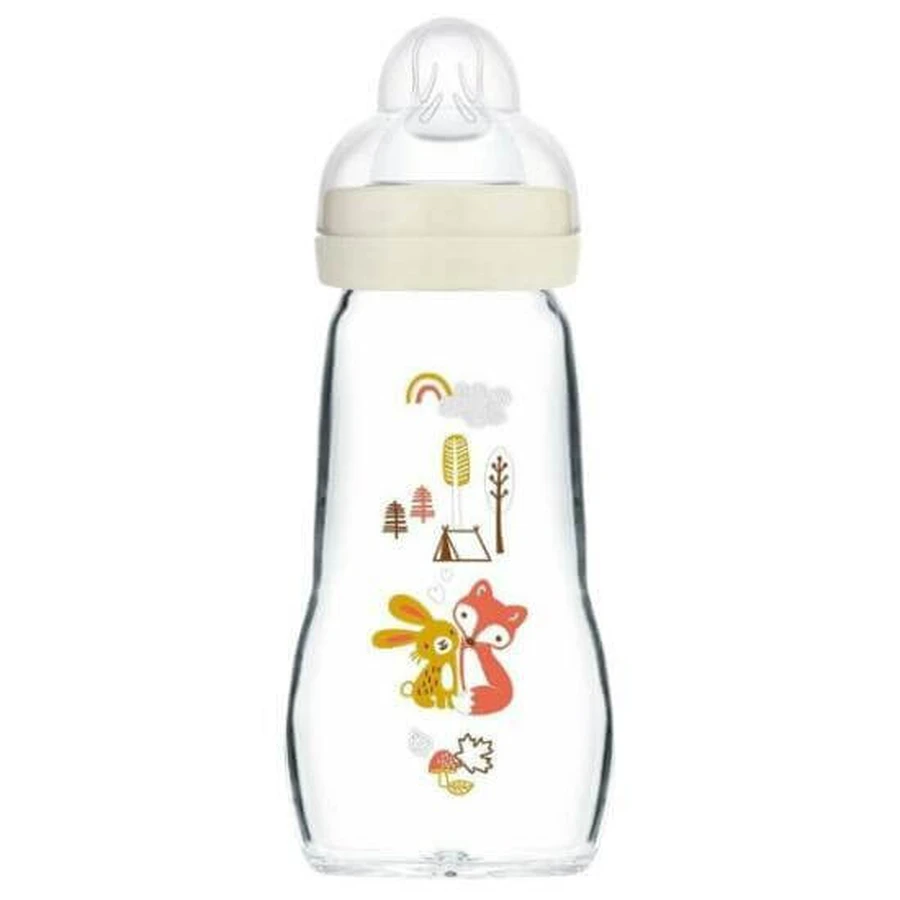 MAM Bottle Matt Feel Good Sticlă de sticlă cu căptușeală din silicon, de la 2+ luni [375SU] 260ml