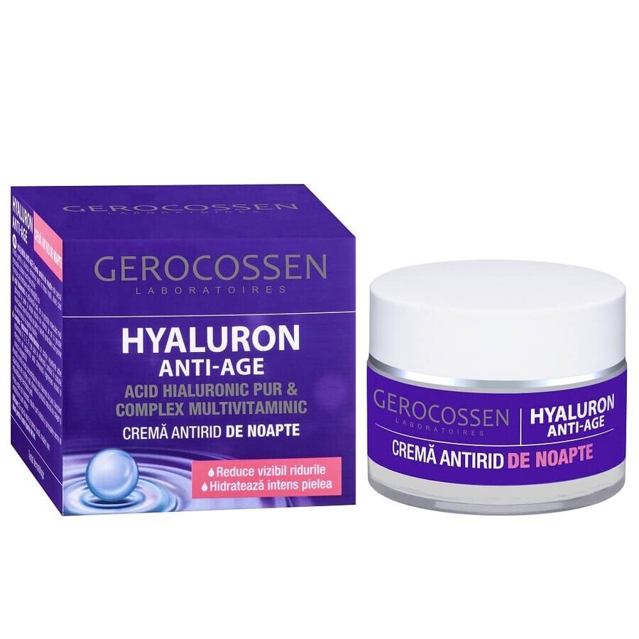Hyaluron Anti-Falten Nachtcreme mit reiner Hyaluronsäure, 50 ml, Gerocossen