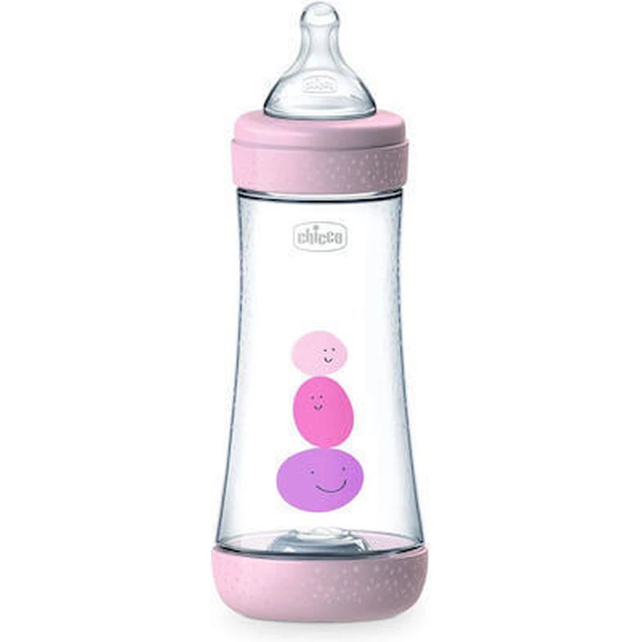 CHICCO Perfect 5 Sticlă de plastic cu tetină din silicon împotriva colicilor de la 4 luni 300ml roz [20235-10]