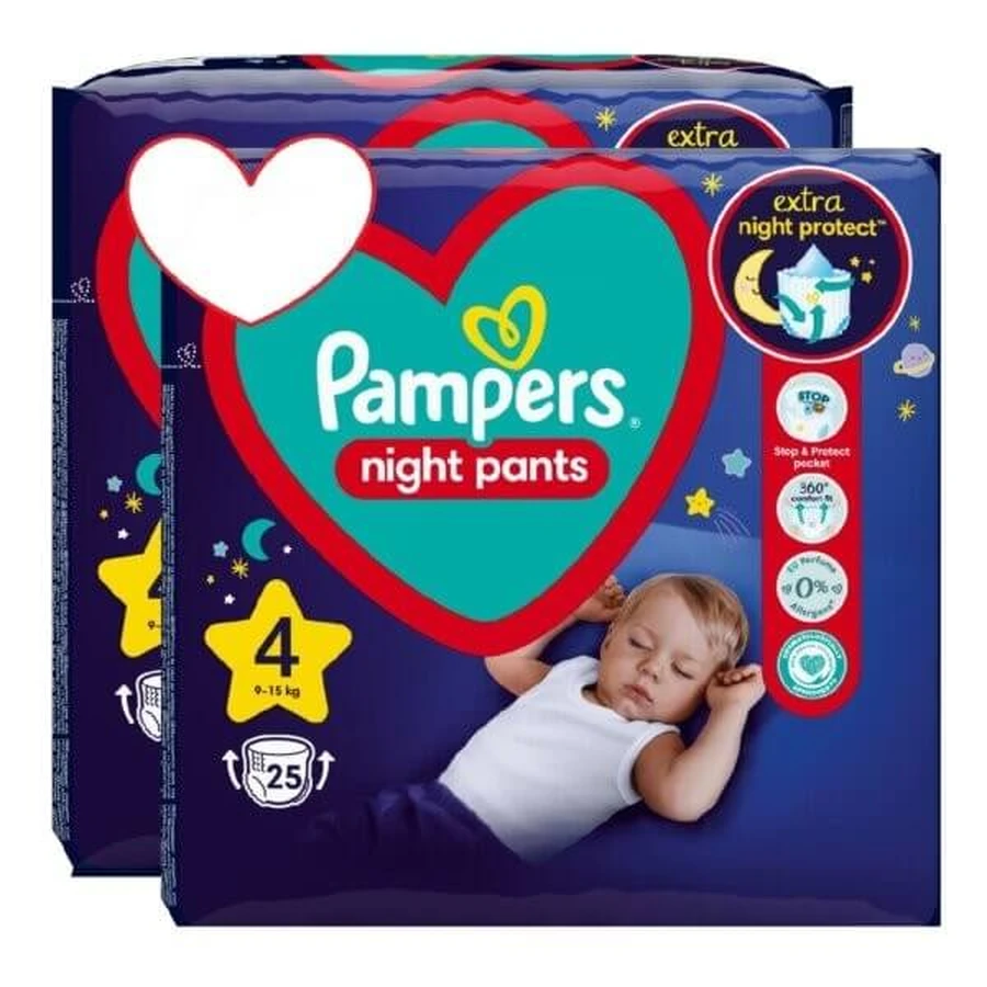 PAMPERS Night Pants Baby Night Pants No.4 9-15Kg 50 Pieces (2 Packs of 25 Pieces)