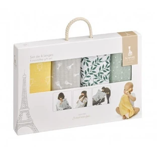 SOPHIE LA GIRAFE 4 Cadeaux d'Emmaillotage Set de coussins d'emmaillotage en mousseline 70x70cm 4 Pièces