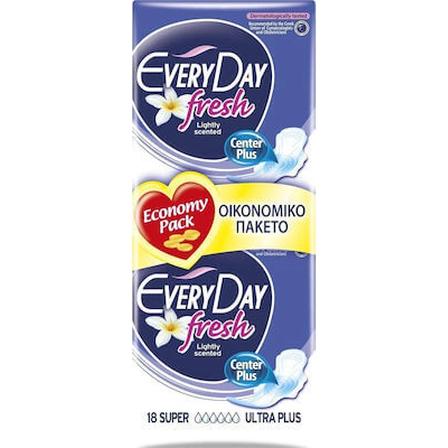 EVERYDAY Fresh Super Ultra Plus Value Pack Șervețele sanitare subțiri de lungime lungă cu aripi de protecție pentru flux mediu 18 bucăți