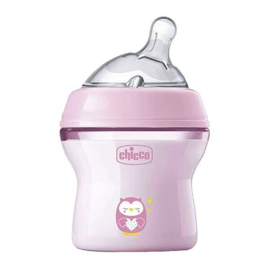 CHICCO Natural Feeling Plastikowa Butelka z Silikonowym Smoczkiem dla 0+ Miesięcy 150ml Różowa [81311-10]: ceny i cechy