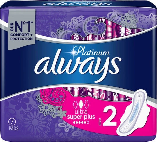 ALWAYS Platinum Ultra Super Super Wings Pads für Medium Flow 5 Tropfen Größe 2, 7 Stück