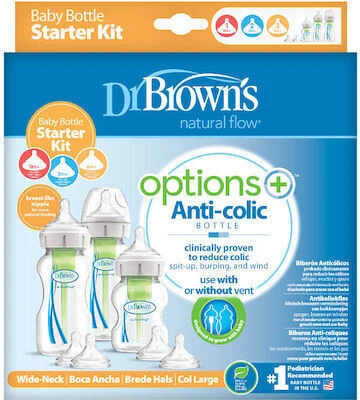DR BROWN'S Satz von 3 Kunststoff-Flasche Optionen + Anti-Colic Flaschen mit Silikon-Nippel für 0 + Monate 2x270ml & 1x150ml WB 03606