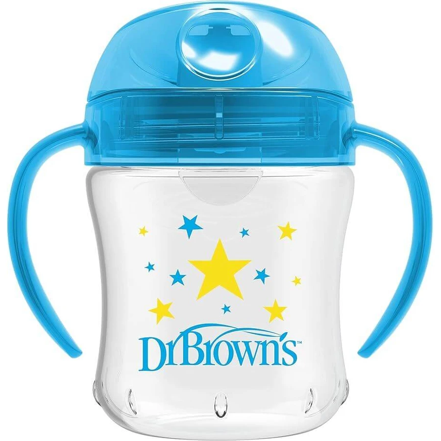 DR. BROWN'S Soft Spout Transition Cup Learning Cup With Soft Spout, Lid & Handles 180ml 6+ Months