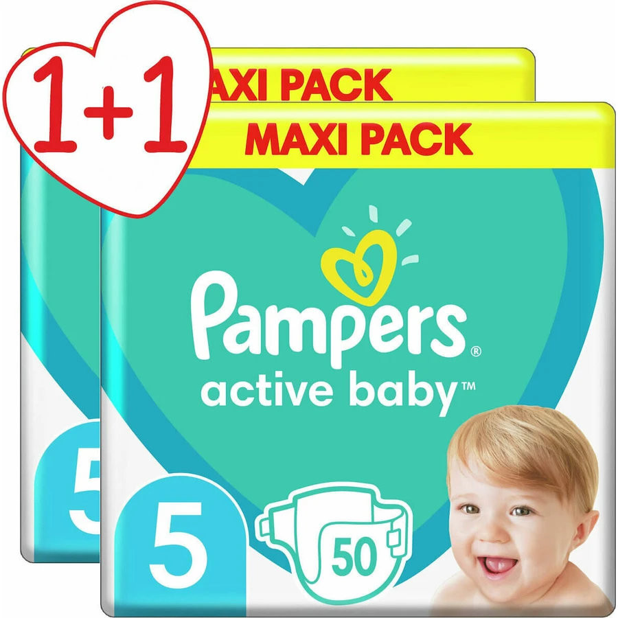 PAMPERS Babyluiers Active Baby No.5 11-16Kgr 100 stuks Maxi Pack 1+1 Cadeau (2 Verpakkingen van 50 stuks)