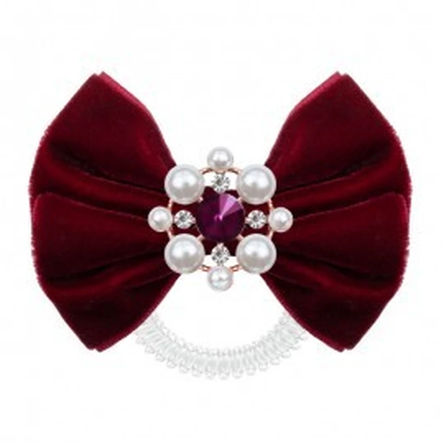 Invisibobble British Royal Slim Bowtique Put Your Crown On Take A Bow Red Velvet & Pearls Hairpiece 1 buc