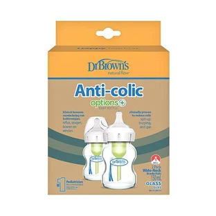 DR BROWN'S Options+ Sticlă anticolic cu gât lat și tetină din silicon, 2x150ml