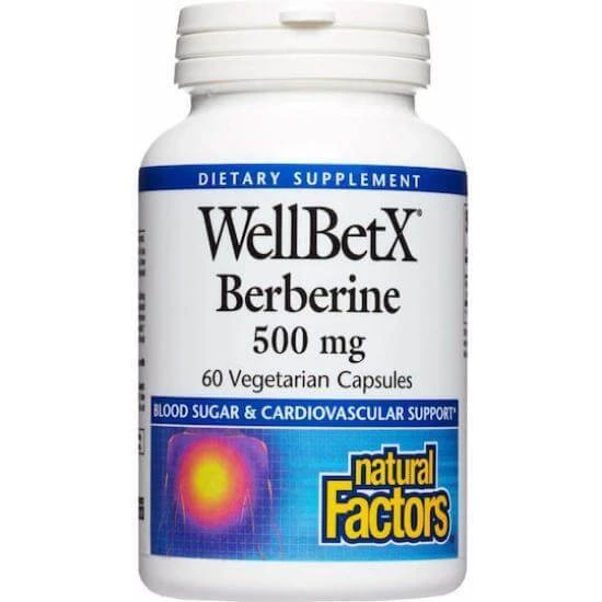 NATURAL FACTORS WellBetX Berberin 500mg für die Aufrechterhaltung eines normalen Cholesterinspiegels 60 pflanzliche Kapseln