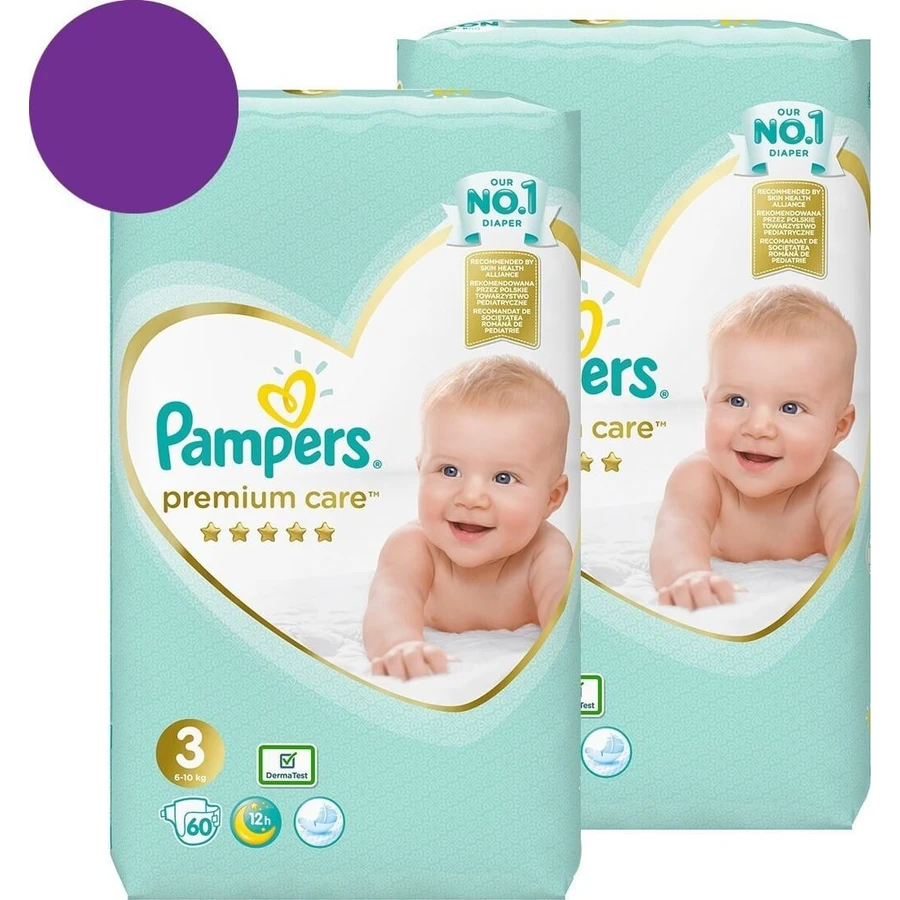 PAMPERS Premium Care 1+1 Scutece cu adeziv nr. 3 pentru 6-10kg 120 bucăți ( 2 pachete de 60 bucăți )